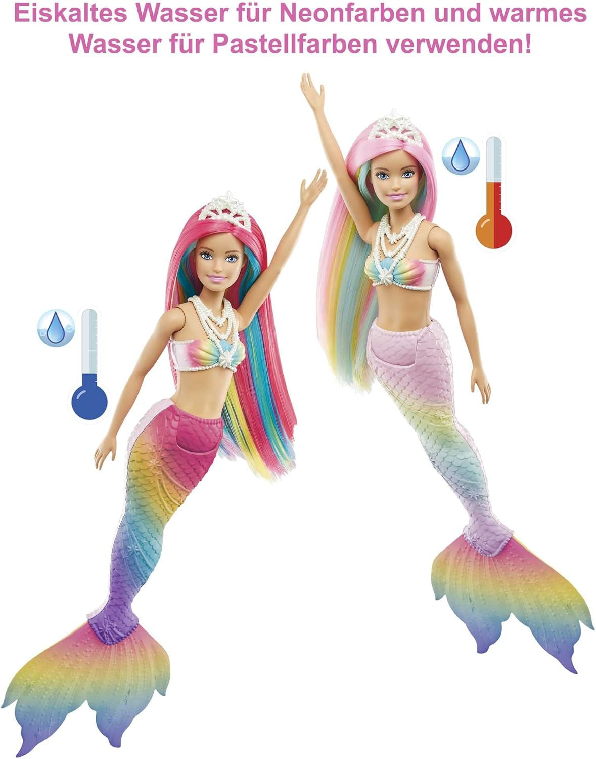 Barbie Dreamtopia tęczowa magiczna syrenka, Barbie syrenka z tęczowymi włosami, lalka zmieniająca kolor aktywowana wodą, zabawka dla 3 lat, prezent dla dziewczynek, lalki GTF89 Naty Shop