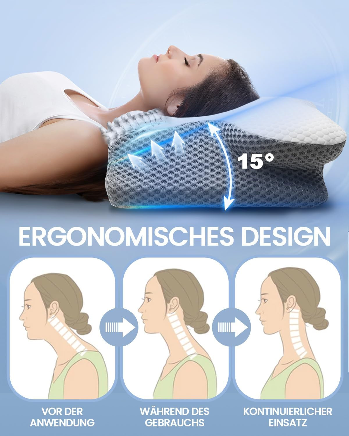 Poduszka pod szyję 2 w 1 Poduszka z pianki memory Poduszka ergonomiczna poduszka ortopedyczna 2 wysokość spania Poduszka podtrzymująca szyję na bok / plecy / podparcie brzucha Poduszki ortopedyczne szyjki macicy Naty Shop