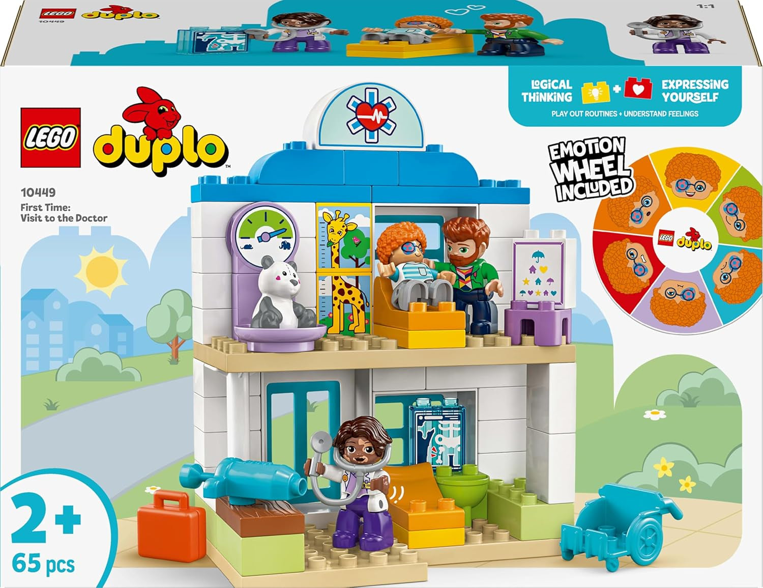 LEGO DUPLO Miasto Pierwsza wizyta u lekarza, zabawka do budowania, zestaw do rozwijania umiejętności motorycznych, prezent dla dwuletnich maluchów, zabawka edukacyjna, odgrywanie ról w szpitalu 10449 Zestawy do budowania Besuche den LEGO-Store