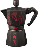 Bialetti Moka Express Stranger Things Ekspres do kawy na 6 filiżanek, przycisk muzyczny z funkcją ładowania USB-C, nie nadaje się do płyt indukcyjnych, 6 filiżanek (270 ml), czarny
