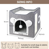 Katzenbetten für Indoor Katzen, Faltbares Katzenhaus, Katzenhöhle 2 Schicht Würfel Großer Raum Katzenbett mit Kratzbrett und Spielball, 15,8 x 15,8 x 15 cali