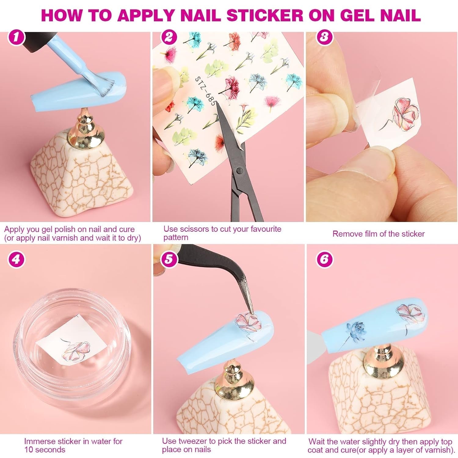 FANDAMEI 54 Blätter Wassertransfer Nagelsticker & Nail Art Pinsel Set, Kropkowane długopisy, Blattgold Für Nagelkunst, Streifenband, Strasssteine, Werkzeug Und Dekorationen Set Für Nagelkunst Maniküre Set