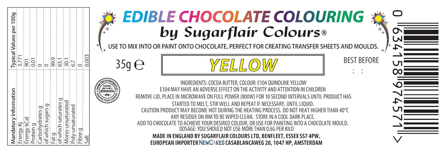 Barwnik spożywczy Sugarflair Chocolate Żółty barwnik spożywczy do czekolady - Kolorowe organiczne masło kakaowe, barwnik czekoladowy do barwienia czekolady, pralin - 35g