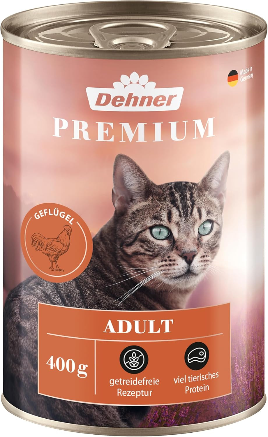 Dehner Premium mokra karma dla kotów, bez zbóż, dla dorosłych kotów, drobiu, 6 puszek 400 g (2,4 kg)