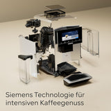 Automatyczny ekspres do kawy Siemens EQ900 TQ903D03, sterowanie z aplikacji, intuicyjny wyświetlacz dotykowy, tryb baristy, AromaBoost, redukcja szumów, młynek Premium, automatyczne czyszczenie parą, 1500 W, stal nierdzewna
