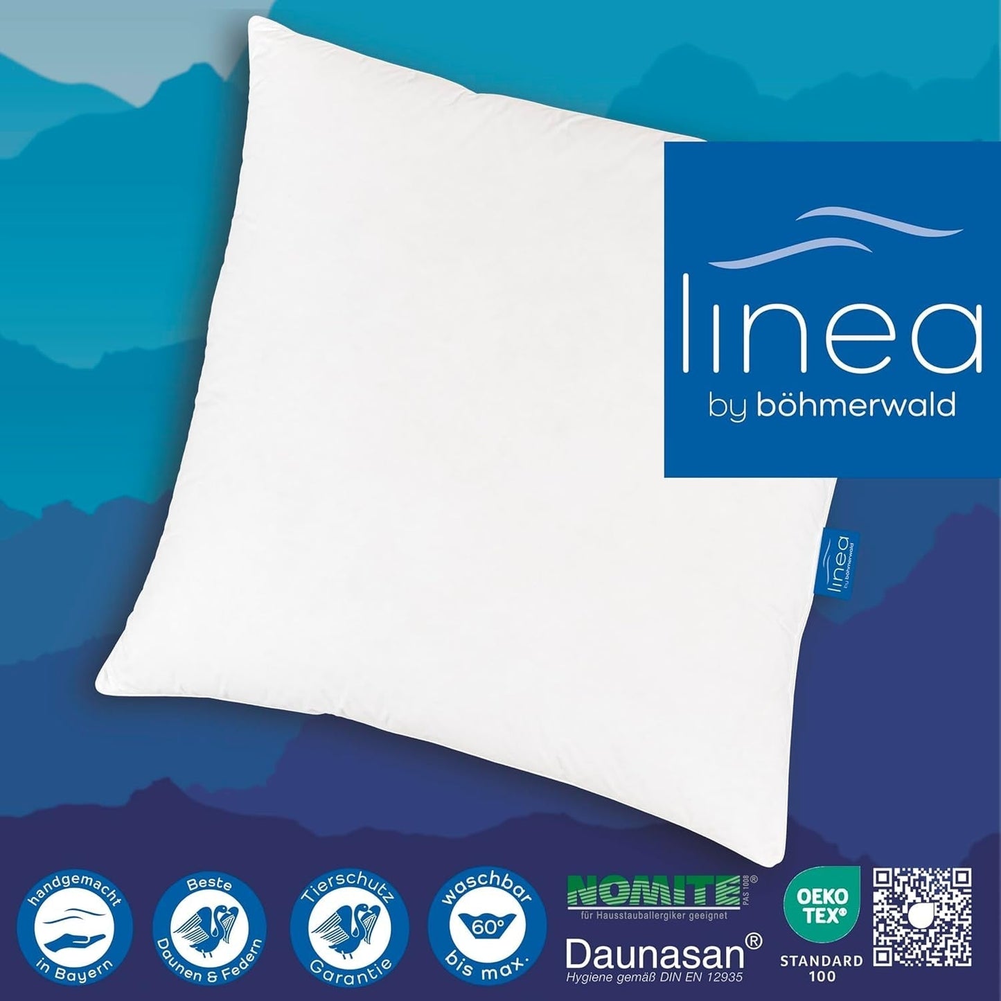 LINEA by Böhmerwald - Cosy - Wysokiej jakości poduszka Balance, 80X80, 70% pierza klasy 1, 30% nowego puchu, odpowiednia dla alergików, można prać w temperaturze do 60°C, wyprodukowano w Niemczech Poduszki standardowe Naty Shop