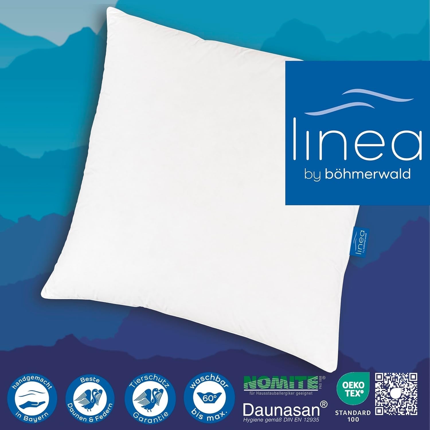 LINEA by Böhmerwald - Cosy - Wysokiej jakości poduszka Balance, 80X80, 70% pierza klasy 1, 30% nowego puchu, odpowiednia dla alergików, można prać w temperaturze do 60°C, wyprodukowano w Niemczech Poduszki standardowe Naty Shop