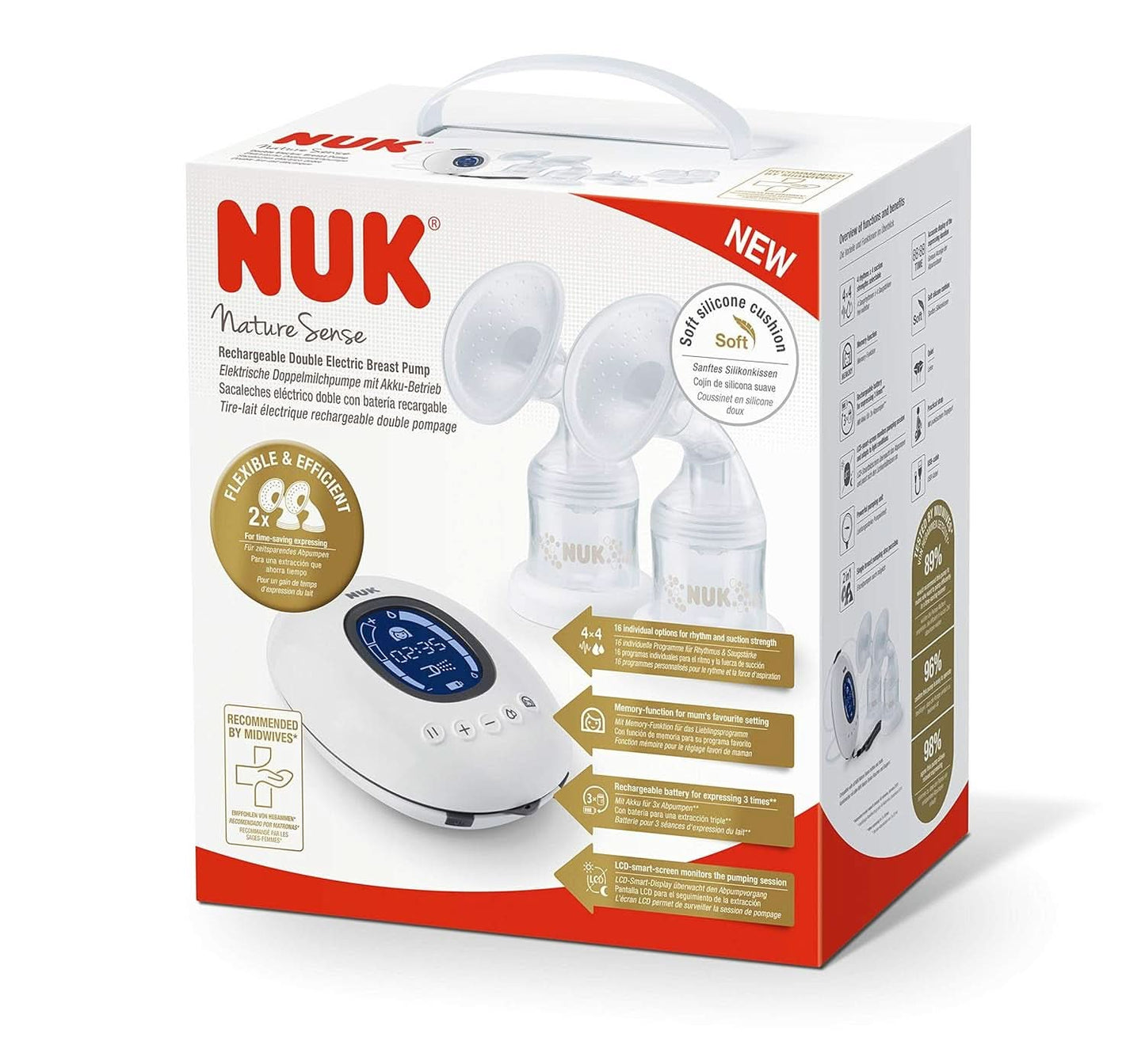 Podwójny laktator elektryczny NUK Nature Sense | Z baterią, wyświetlaczem LCD 2 pojemniki na mleko matki 150 ml Akcesoria Żywność i karmienie piersią Sklep Bebe Naty