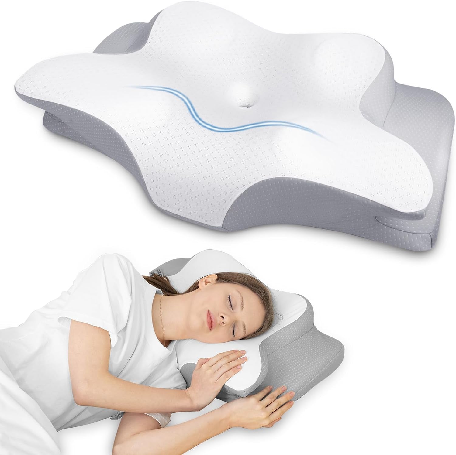 HOMCA Poduszka na szyję, ergonomiczna poduszka z pianki memory. Pokrowiec na poduszkę chłodzącą 3D do pozycji leżącej, bocznej lub na brzuchu, 62 x 41 x 9,5 / 12,5 cm Poduszki ortopedyczne szyjki macicy Naty Shop szary
