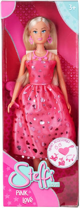 Simba Steffi Love Pink Love – Ankleidepuppe im pinken Glitzerkleid, inkl. Zubehör w Herzform, 29 cm brutto, Modepuppe für kreatives Rollenspiel, für Kinder ab 3 Jahren