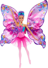 Barbie Tancerka i Motyl 2 w 1 Przemieniająca tancerkę w motyla z otwieranymi skrzydłami, fioletowymi włosami, akcesoriami do włosów i odpinaną spódniczką Tutu, HXJ10