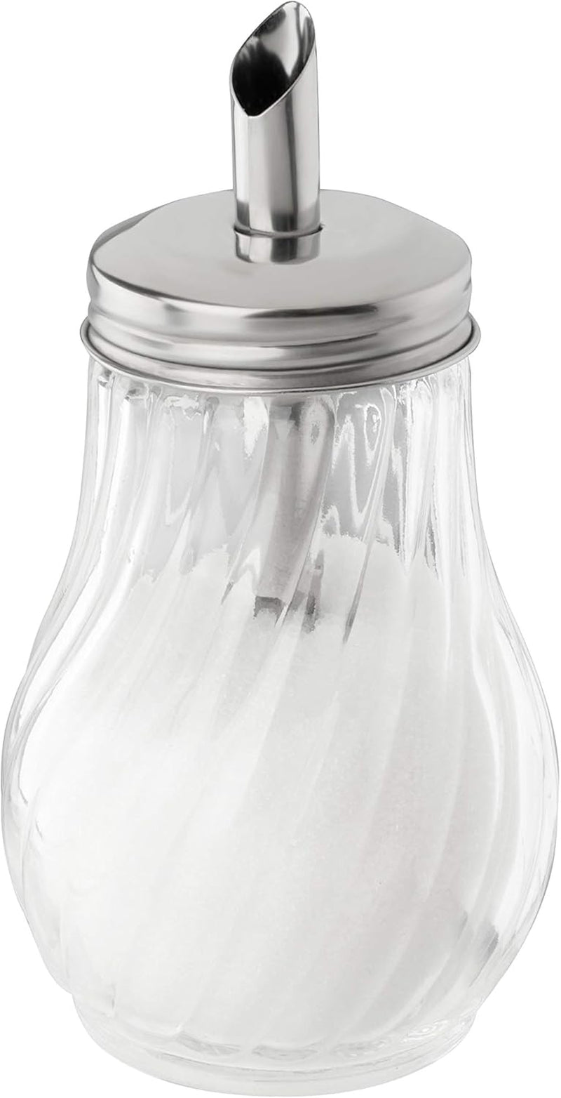 FMprofessional Dozownik cukru FLEURETTE 280ml, pojemnik szklany, pojemnik ułatwiający dozowanie, pojemnik na różne okazje, wysokiej jakości pojemnik (kolor: srebrny), ilość: 1 szt.