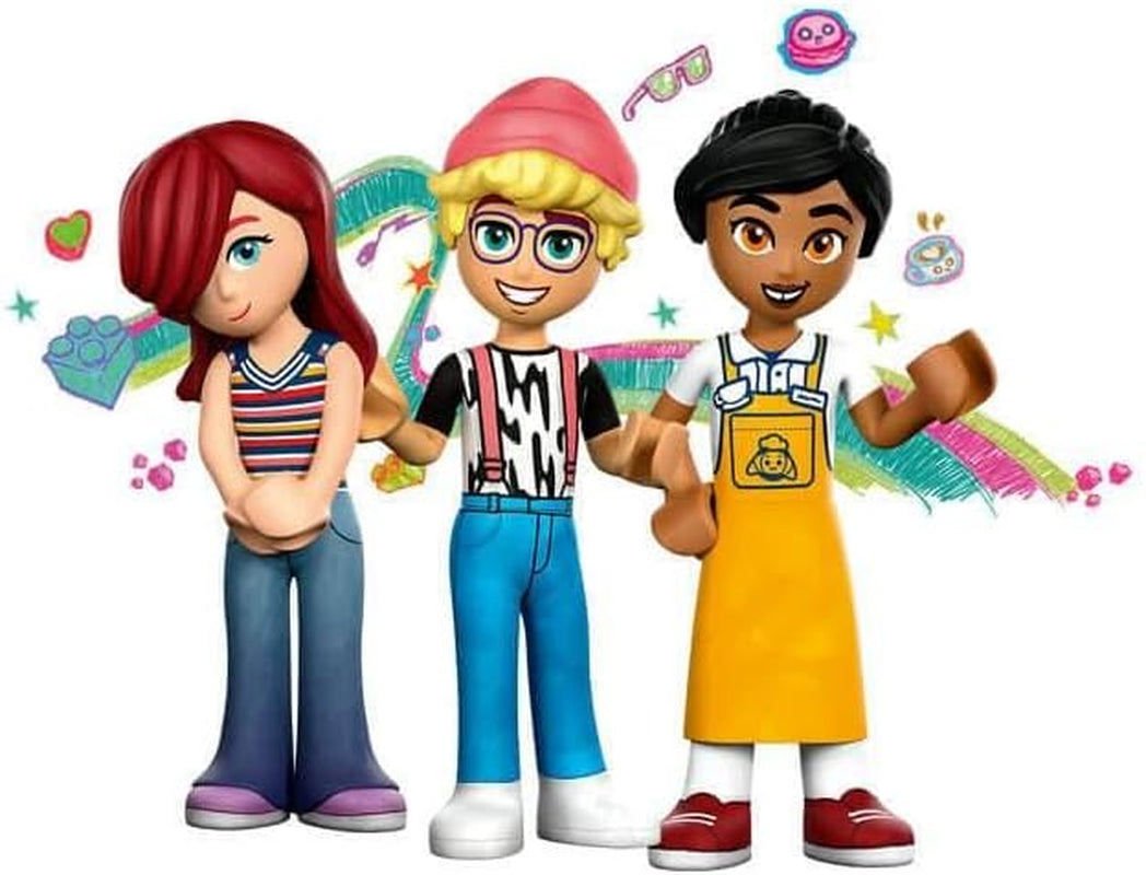 LEGO Friends Kawiarnia w Heartlake, zabawka dla dzieci, zabawkowa piekarnia, pomysł na prezent dla dziewcząt i chłopców w wieku od 6 lat, zestaw 3 figurek do zabawy i figurka psa 42618 Zestawy do budowania Besuche w sklepie LEGO