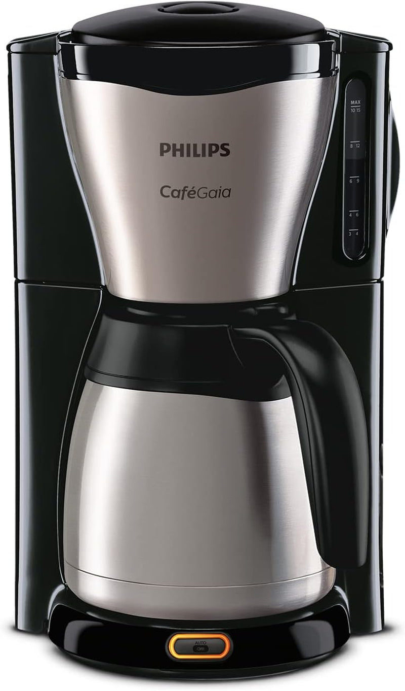 Ekspres do espresso PHILIPS Café Gaia z filtrem - karafka termosowa ze stali nierdzewnej, system zapobiegający kapaniu, intensywny aromat, automatyczne wyłączanie, 1300 ml, czarny (HD7546/20)