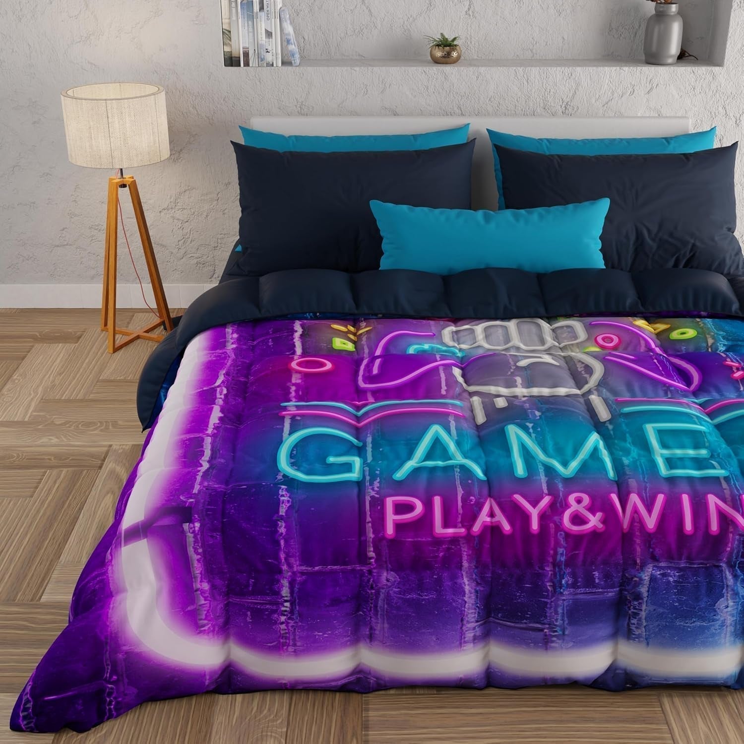 PETTI Artigiani Italiani - Kołdra zimowa, Kołdra zimowa, Prosta kołdra, Dwustronny, Druk monokolorowy i cyfrowy, 100% hipoalergiczna mikrofibra, Made in Italy Kołdry i kołdry Naty Shop Gamer 160 X 190 Cm