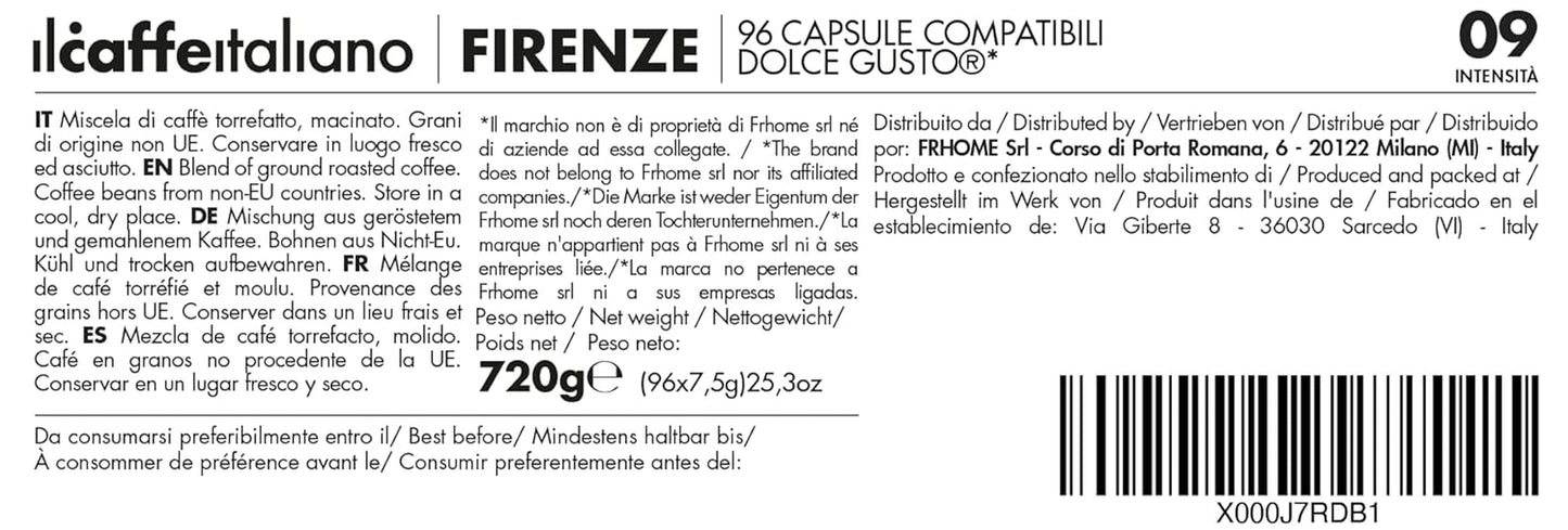 Nescafè Dolce Gusto, 96 Kaffeekapseln mit dem Nescafè-Dolce-Gusto-System kompatybilny - Il Caffè Italiano - Mischung Firenze, Intensität 9