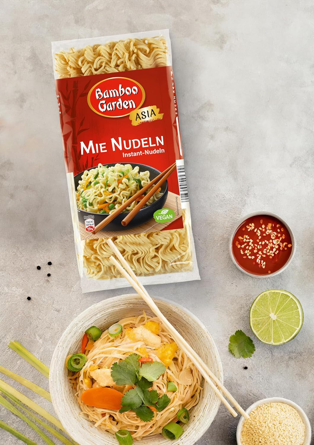 Ogród Bambusowy - Makaron Mie | Makaron błyskawiczny do kuchni azjatyckiej | Idealny do dań z woka lub zup. Weganie | Worek 250g