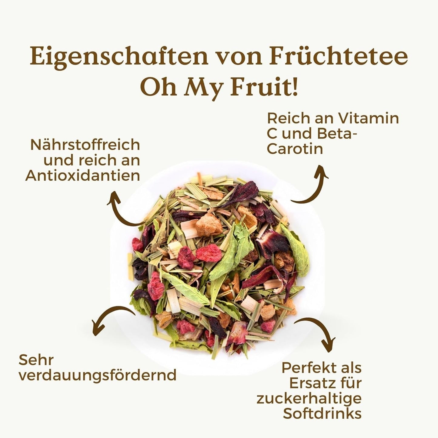 Oh My Fruit BIO herbata owocowa 100 g (50 filiżanek) | Herbata owocowa sypka z jabłkami, hibiskusem, malinami, pomarańczami i liśćmi stewii REPLANTEA