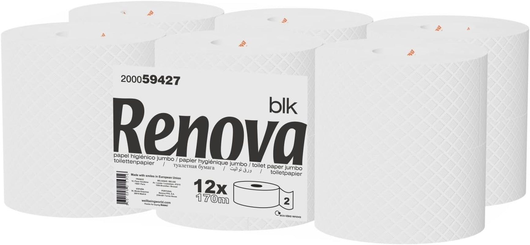 Papier toaletowy Renova Jumbo BLK, 12 rolek po 170 mb, papier biały, 2 warstwy