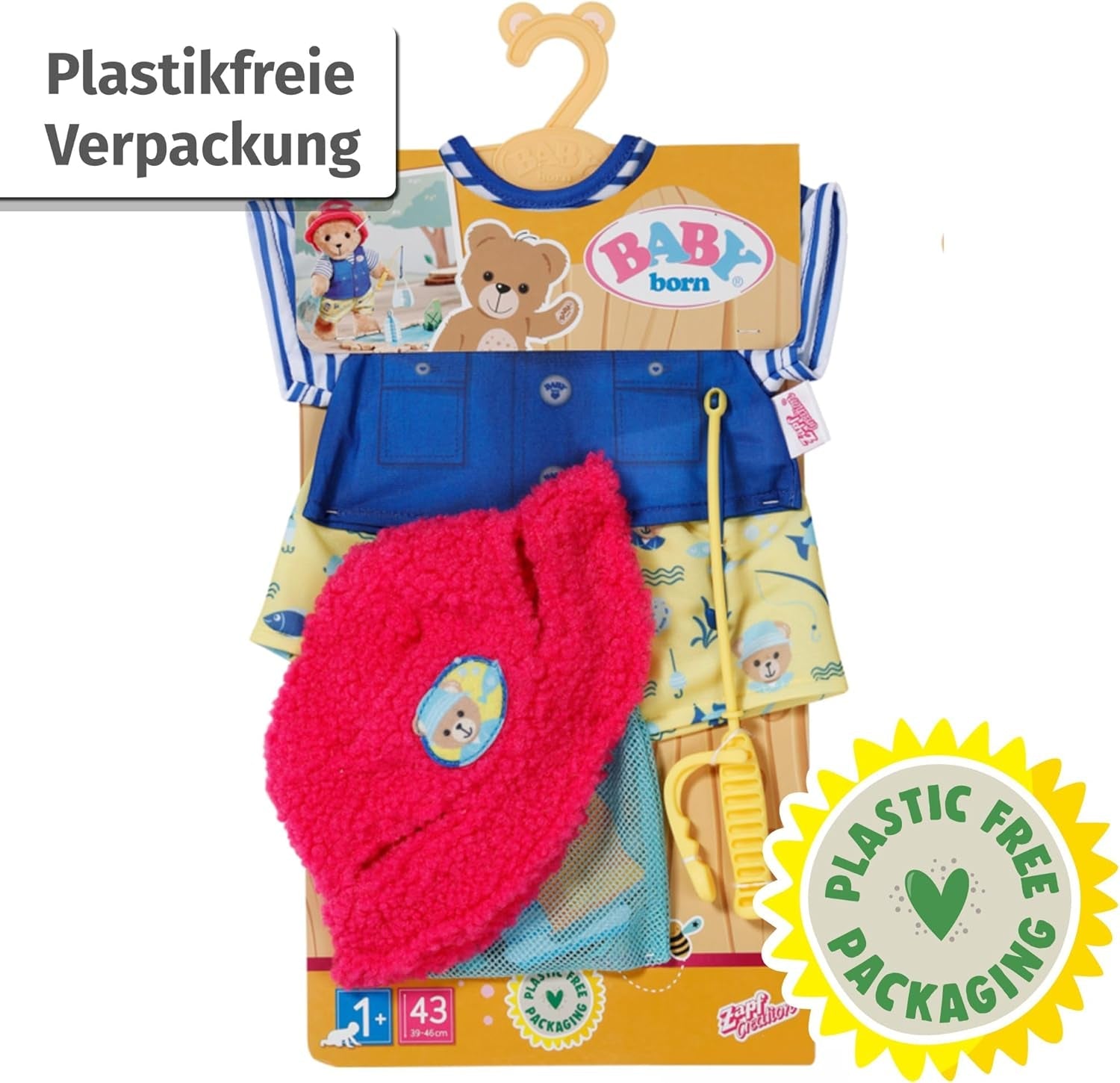 Kostium pluszowego wędkarza Baby Born z wędką dla lalek 43 cm i misia, 835982 Zapf Creation