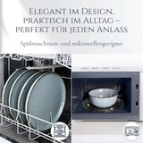 Steingut Geschirrset 6 Personen Rustic 24 tlg. TESTSIEGER, Hochwertiges Landhaussttil Steingut Geschirr Set, Schüssel- und Teller Set, Tafelservice 6 Personen, Geschirrsets Pure Living w Rauchblau