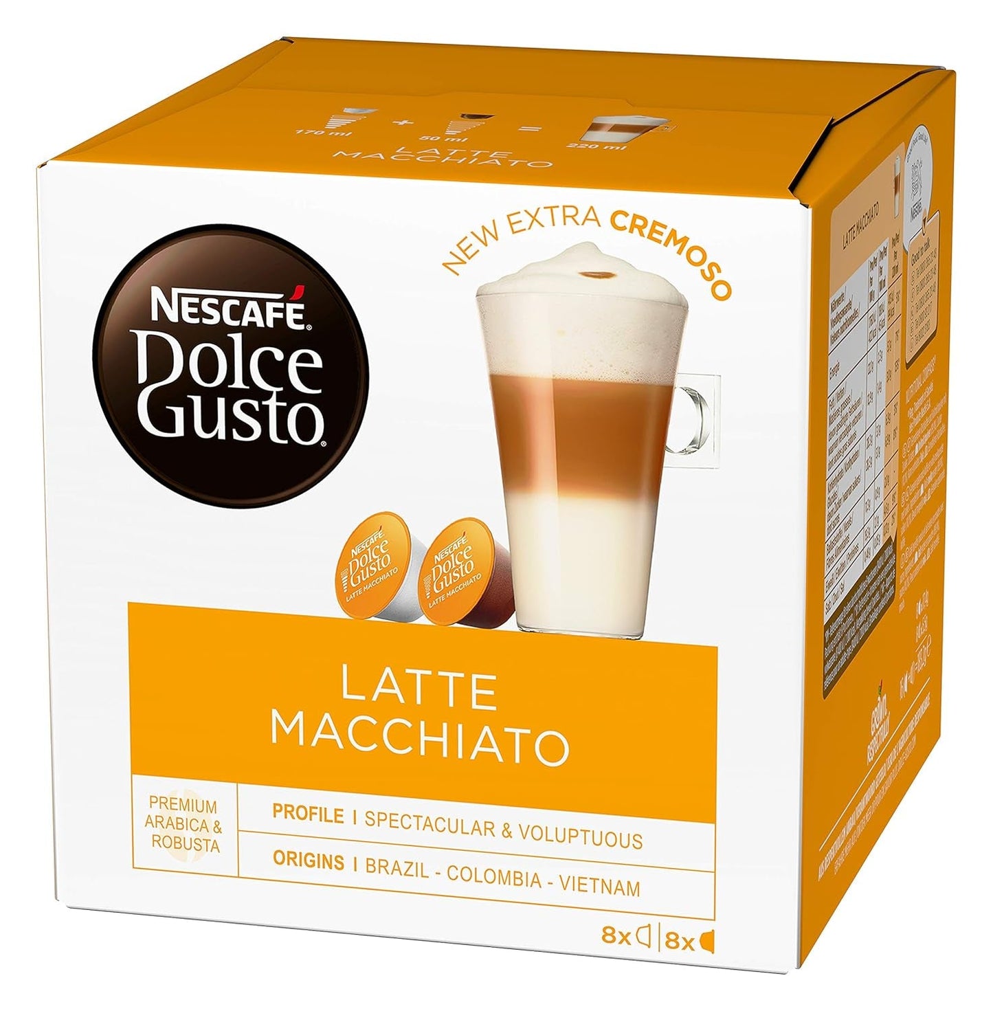Latte Macchiato | 96 Kaffeekapseln i Latte Macchiato Karmel | 48 Kaffeekapseln | Mieszanka Arabiki Robusta | Feines Caramell Aroma und Leckerer Milchschaum