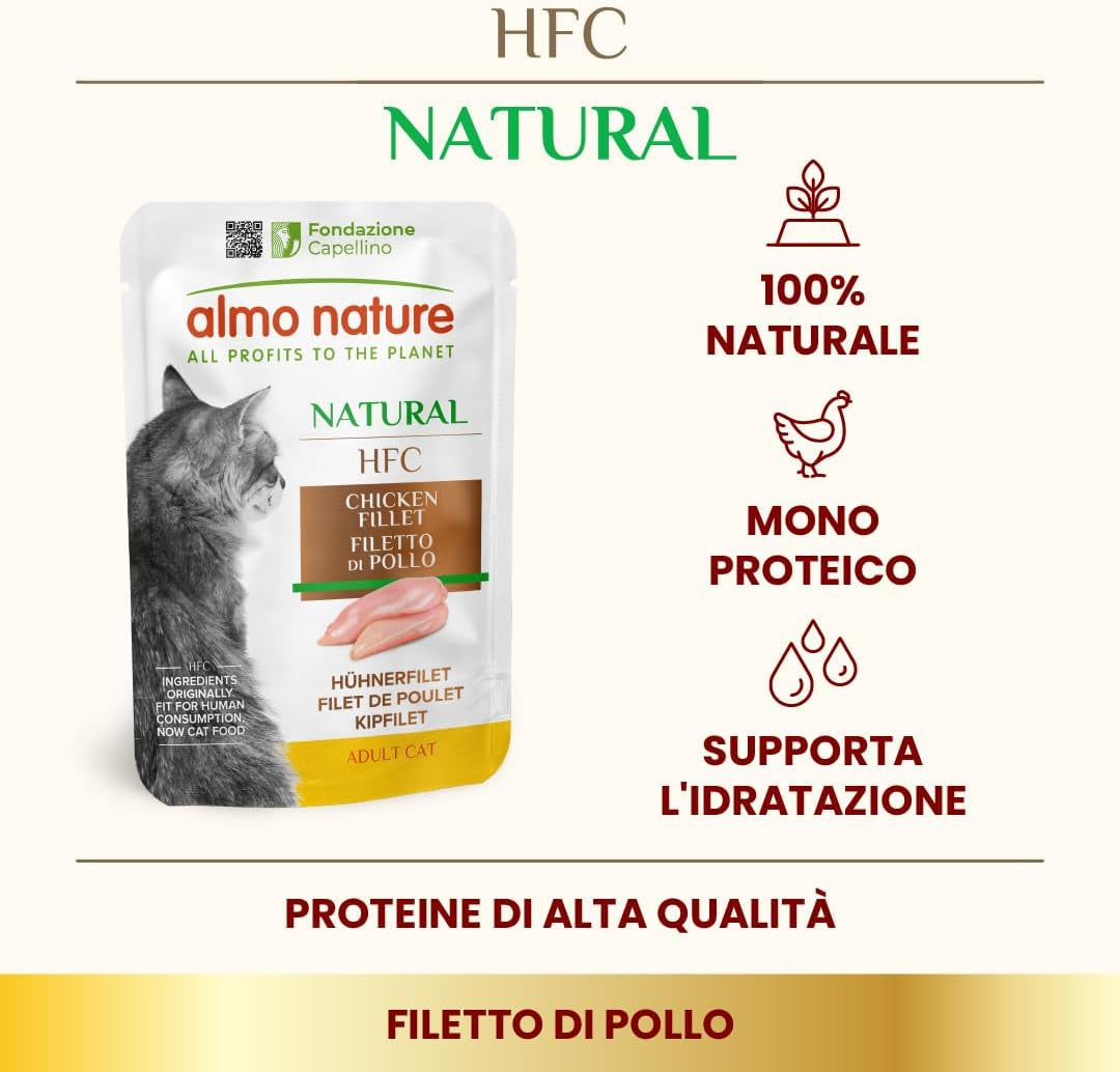 almo nature HFC Natural - Mokra karma dla kotów - z kurczakiem - Jakość ludzka, Bezglutenowa, Monoproteina - 55g, opakowanie 6 szt.
