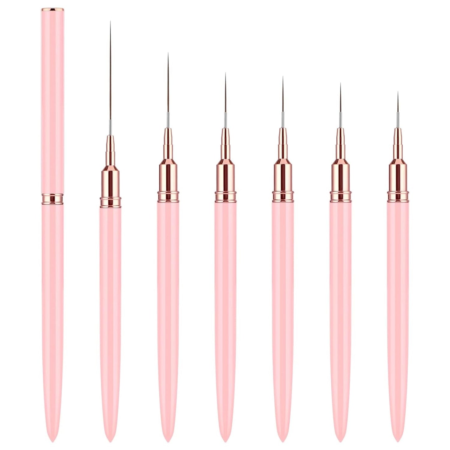 6 Stück Liner Pinsel Nailart Nageldesign Zestaw Pinsel Dünn Acryl Nagelpunkt-Zeichenwerkzeug Nägel Dünne Nagelpinsel Zestaw Für Lange Linien, Dünne Detale, Feines Zichnen 5/7/9/11/15/25 Mm（Rosa）