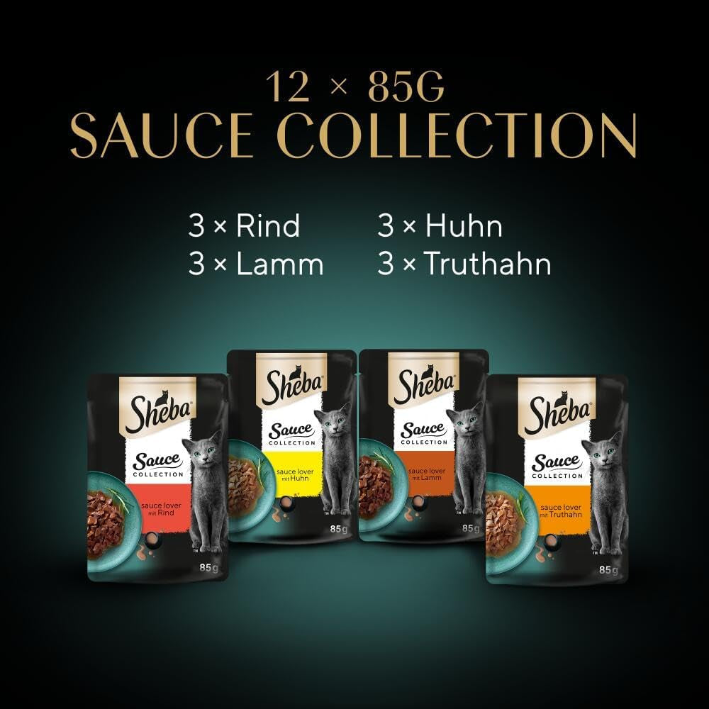 Sheba Sauce Collection Mokra karma dla kotów, porcjowane saszetki, słone opakowanie zbiorcze, 4x12x85g