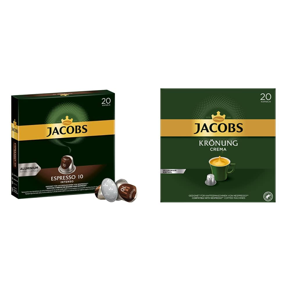 Kaffeekapseln Espresso Intenso, Intensität 10 von 12, 10 x 20 Getränke & Kaffeekapseln Krönung Crema, 200 Kapseln kompatybilny z Nespresso, 10er Pack, 10 x 20 Getränke, 1040 g