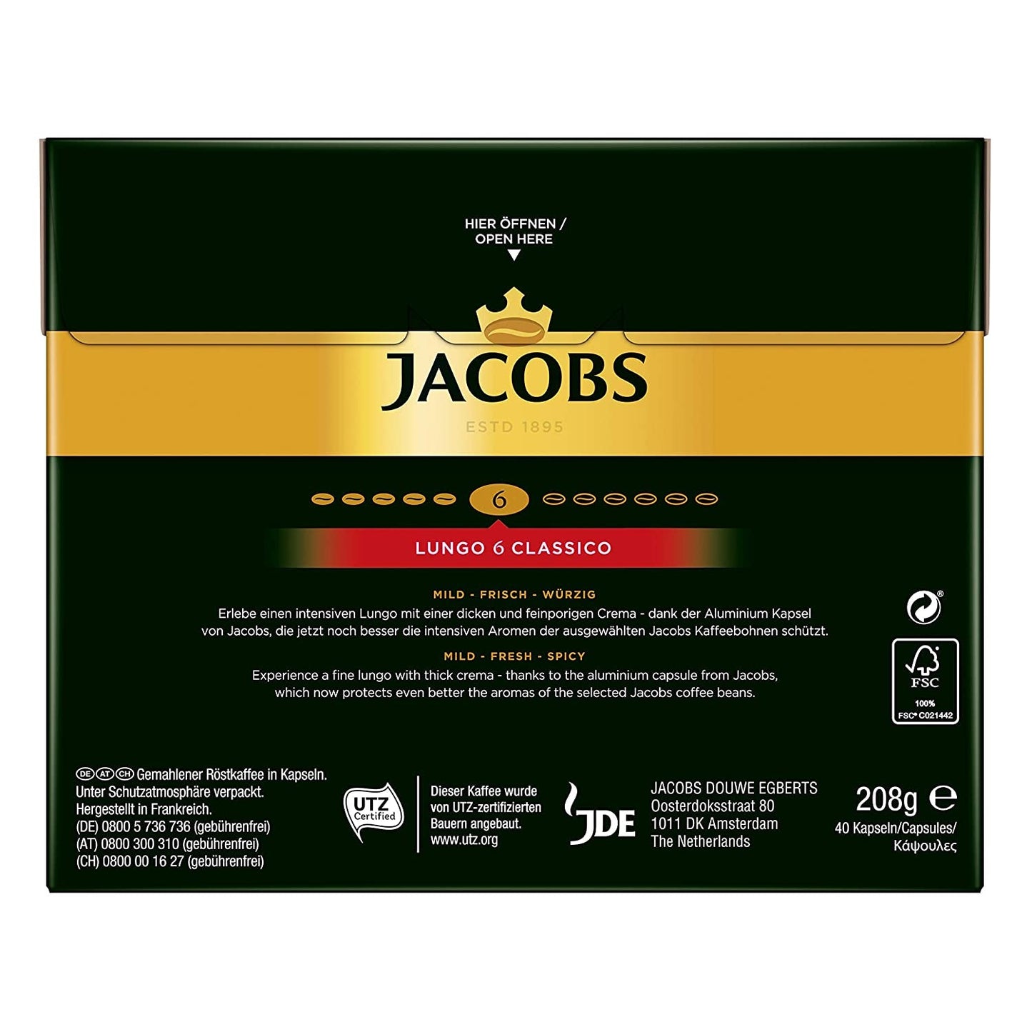 Kaffeekapseln Lungo Classico (nur für kurze Zeit) Megapack XXL i Kaffeekapseln Krönung Crema, 200 Kapseln kompatybilnych z Nespresso, 10er Pack, 10 x 20 Getränke, 1040 g