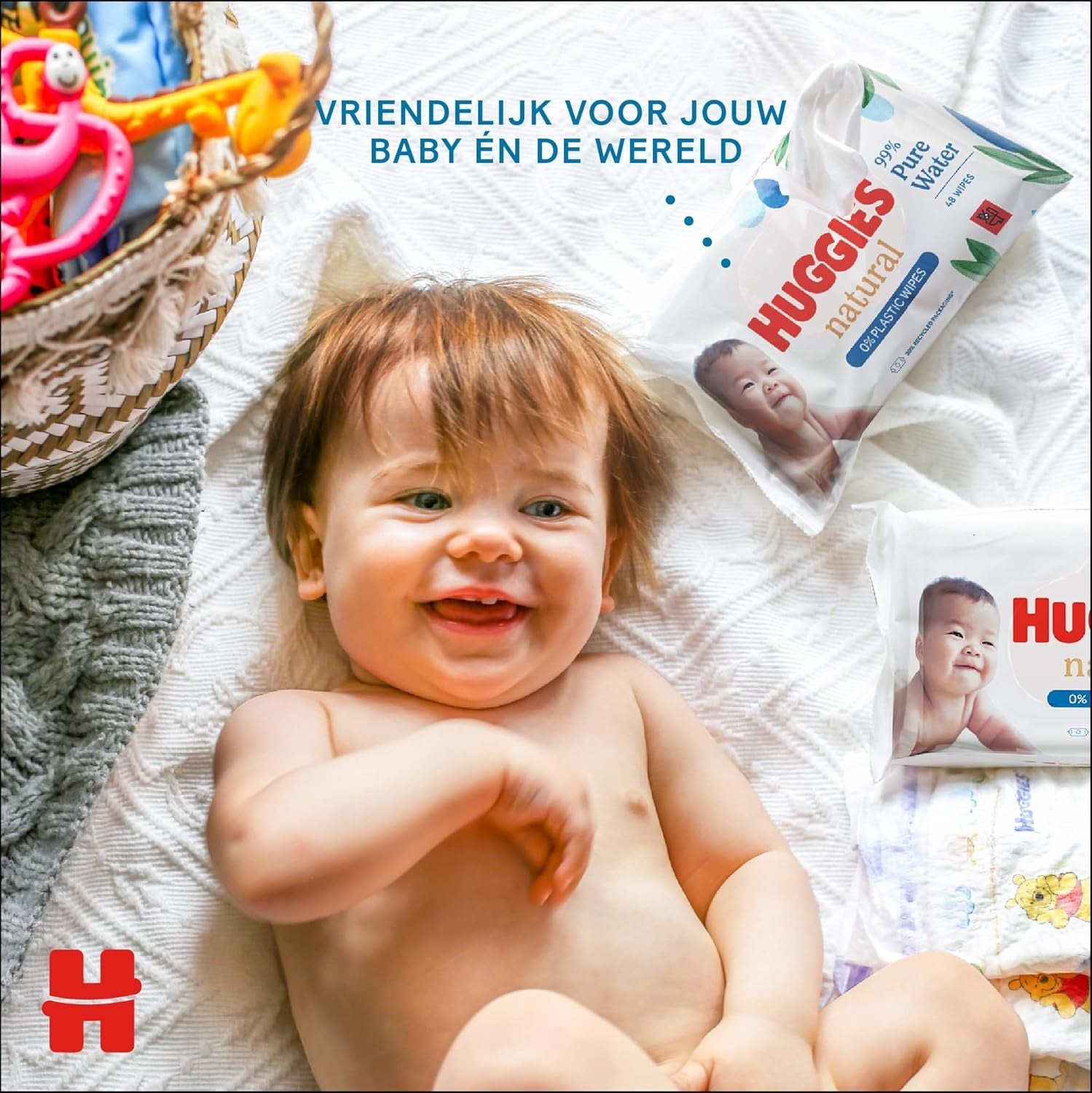 Huggies Biodegradowalne, naturalne chusteczki nawilżane dla wrażliwych dzieci, 8 x 48 chusteczek, opakowanie zbiorcze
