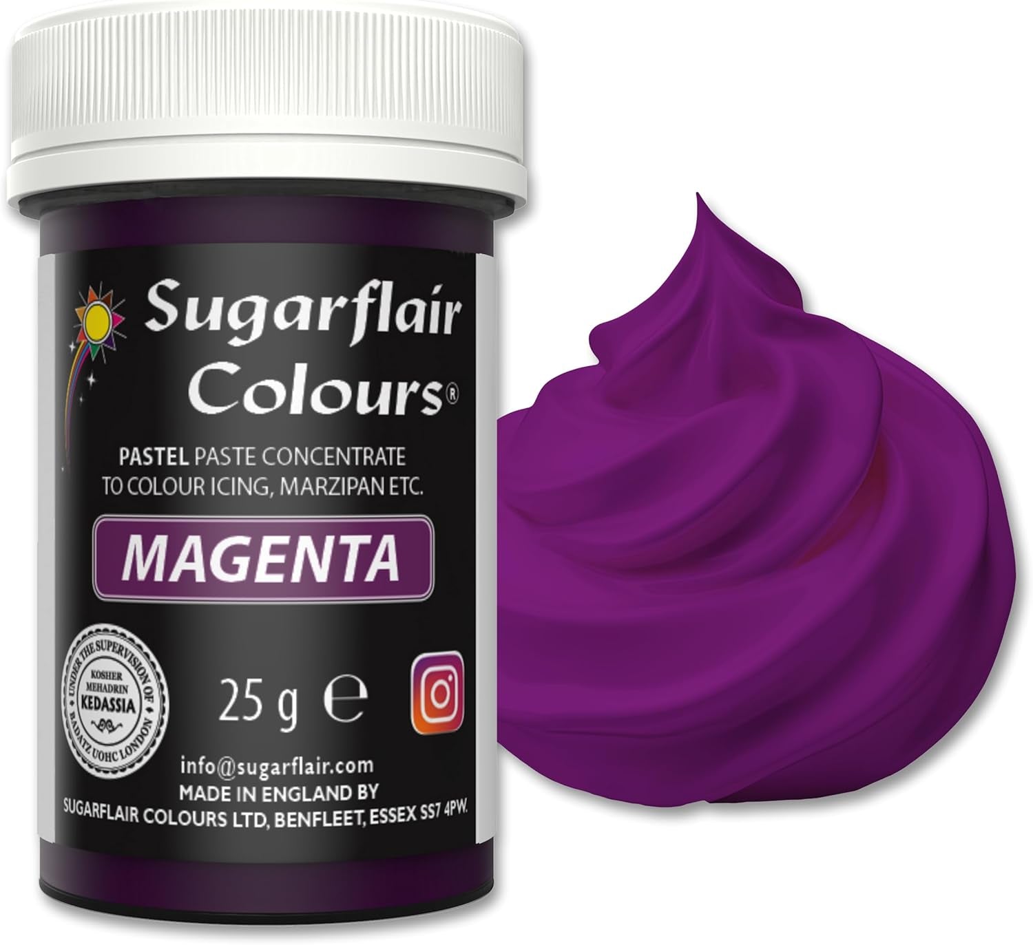 Sugarflair Pasta Barwnik spożywczy Pastel Magenta, Barwnik spożywczy do makaronów, kremówki i marcepanu, Spectral skoncentrowane kolory - 25g