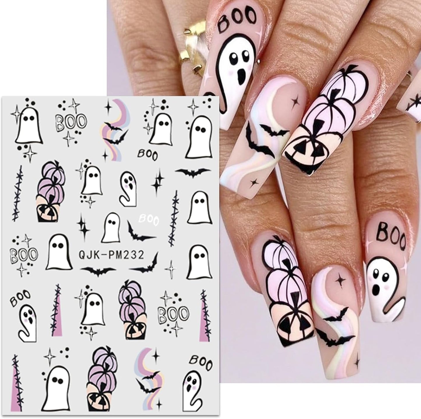 JMEOWIO Nagelsticker Halloween 9 Blatt Nail Art Naklejka Selbstklebend Nagelaufkleber Süßes Gespens Kürbis Dekoration Nageldesign Zubehör