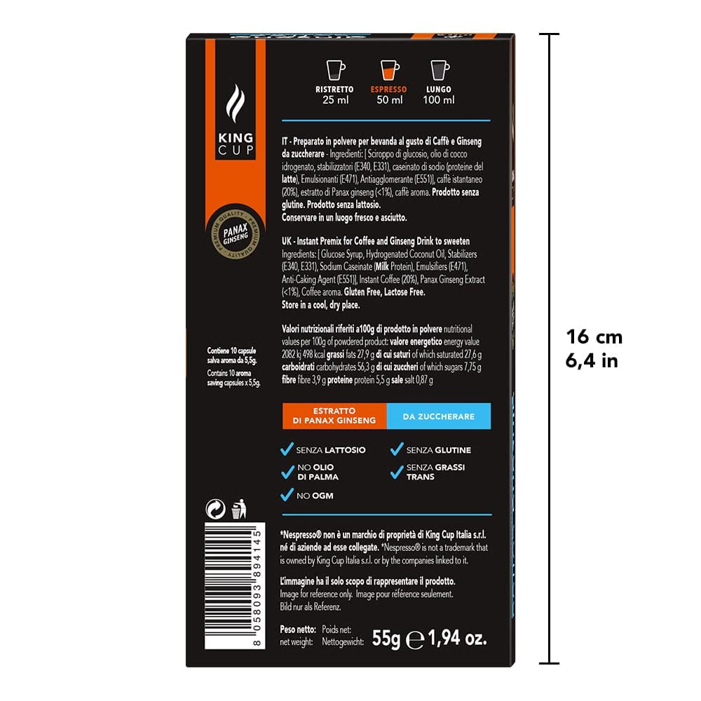 - 5 opakowań z 10 kapsułkami żeń-szenia Zuckerfreier, 50 kapsułek w 100% kompatybilnych z napojem Nespresso-System von Ginseng, bezglutenowym i bez laktozy