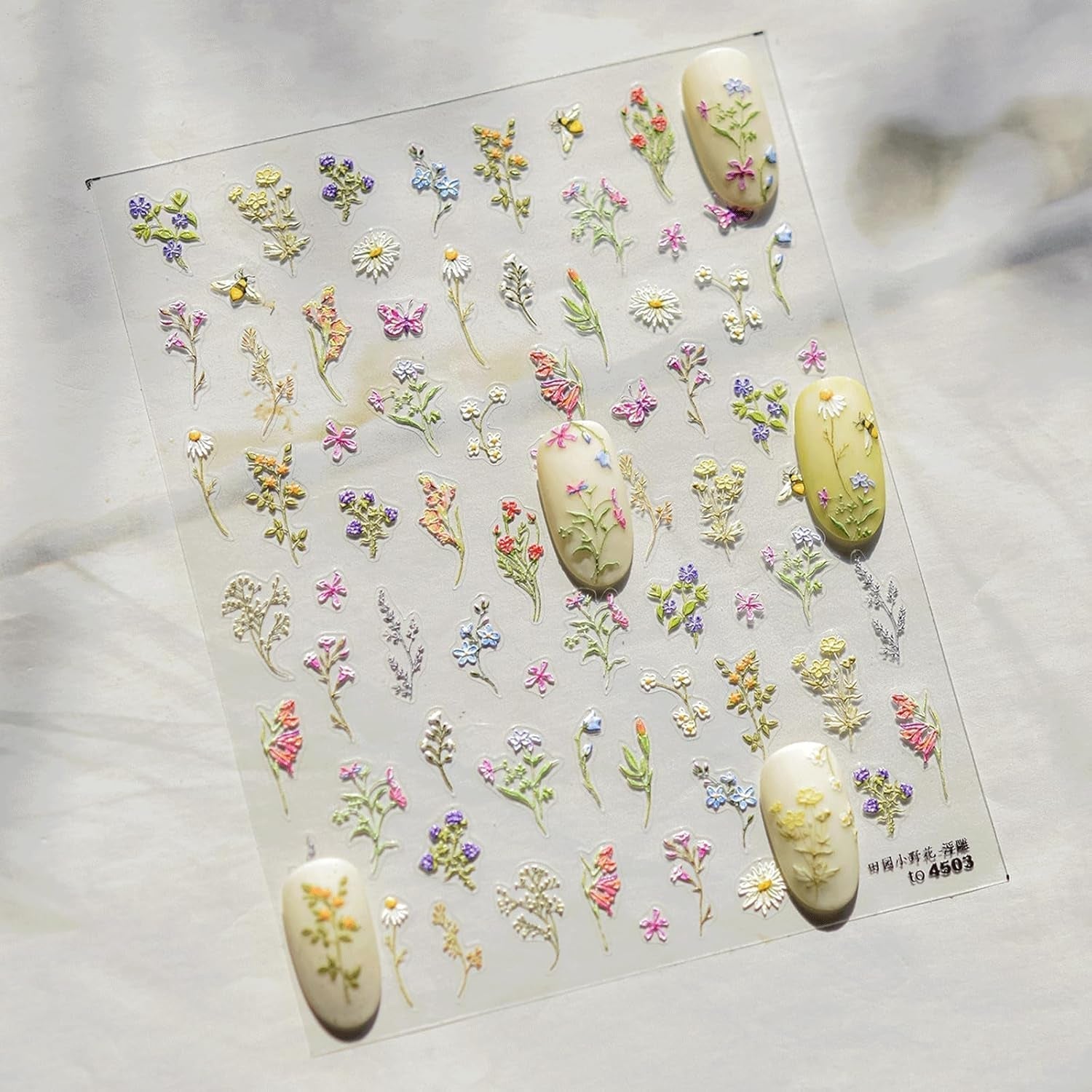 JMEOWIO 3D Nagelsticker Blumen Nail Art Naklejka Selbstklebend Nagelaufkleber 5D Stereoskopisch Frühling Sommer Blumen Dekoration Nageldesign Zubehör 1 Blatt