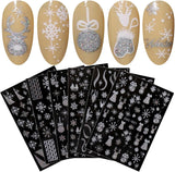 JMEOWIO Nagelsticker Weihnachten Gold Glitter Silber 8 Blatt Nail Art Naklejka Selbstklebend Nagelaufkleber Schneeflocke Winterurlaub Dekoration Nageldesign Zubehör