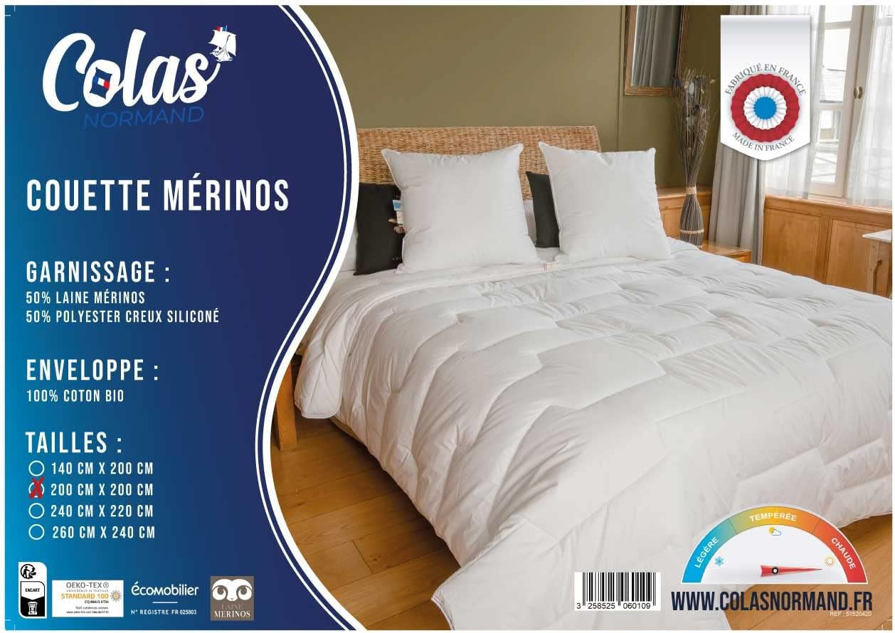 COLAS NORMAND Kołdra 200 x 200 cm, bawełna organiczna i wełna merynosowa, ciepła, można prać w pralce w 30°C. Kołdry i kołdry Naty Shop