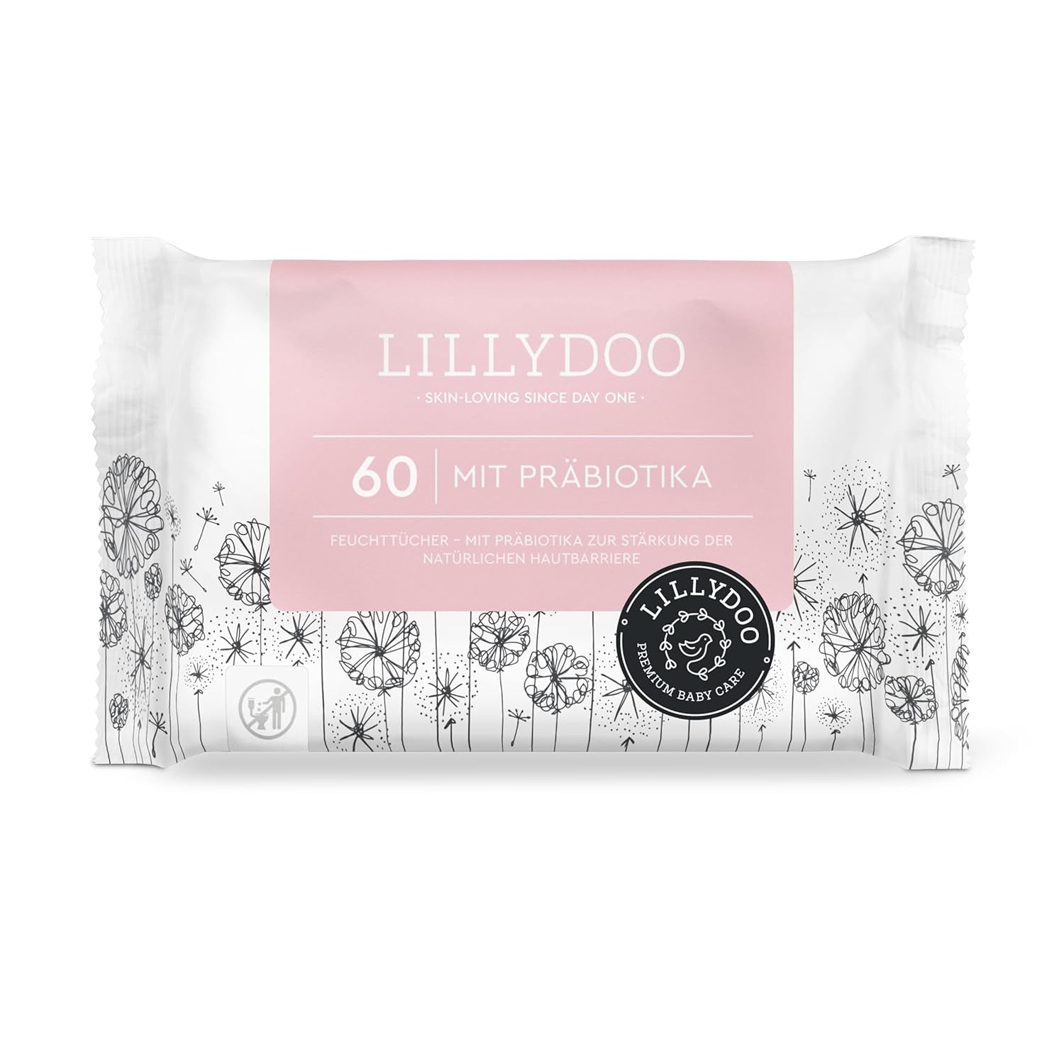 LILLYDOO Zielone chusteczki nawilżane, 600 szt. (10 x 60), odporne na rozdarcia chusteczki w 100% wolne od plastiku - bezzapachowe, delikatne i naturalne, delikatnie oczyszczają wrażliwą skórę, testowane dermatologicznie