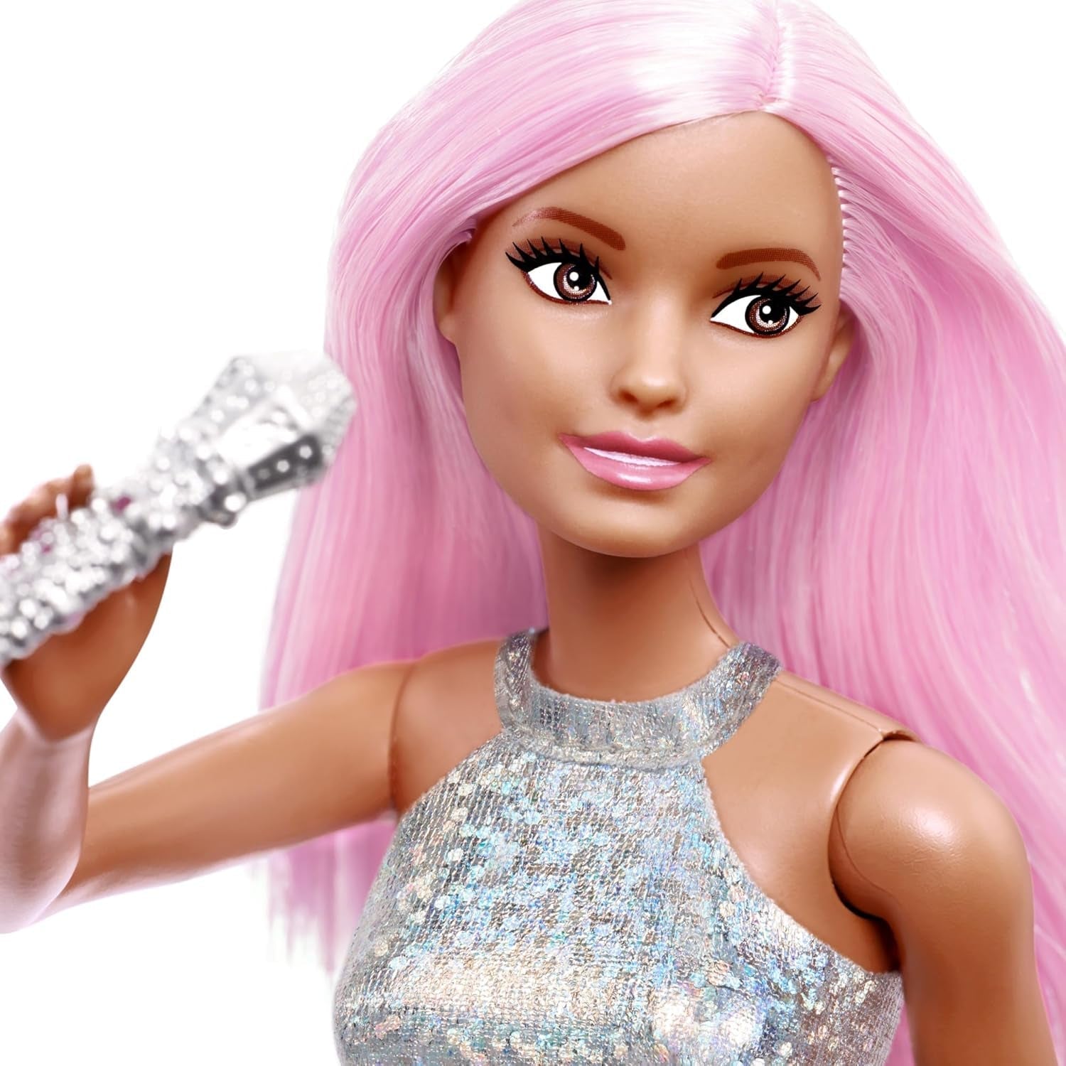 Lalka Barbie Pop Star ubrana w błyszczącą spódnicę z mikrofonem i różowymi włosami Prezent dla dzieci w wieku 3–7 lat JCW42 Olśniewające lalki Naty Shop