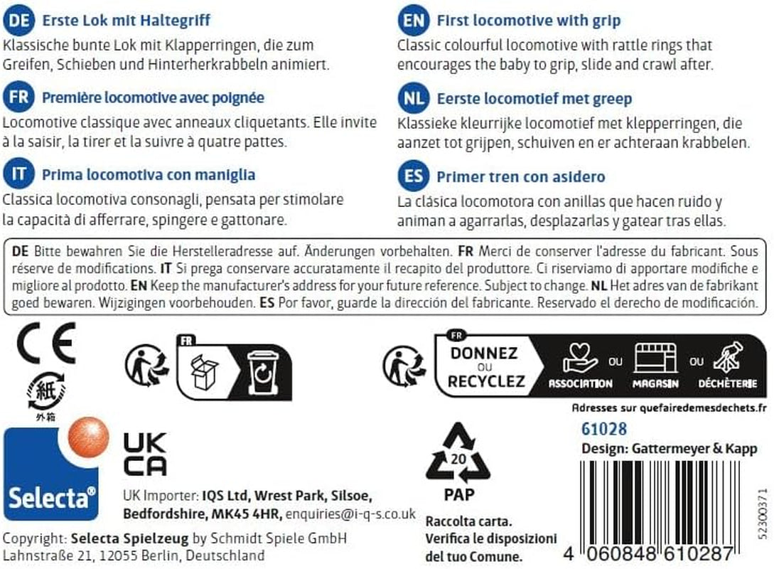 Lokomotywa Selecta, zabawka do łapania, 8,5 cm, drewno, 6 miesięcy - 3 lata, lokomotywa z grzechotkami Jucarii Bebe Naty Shop