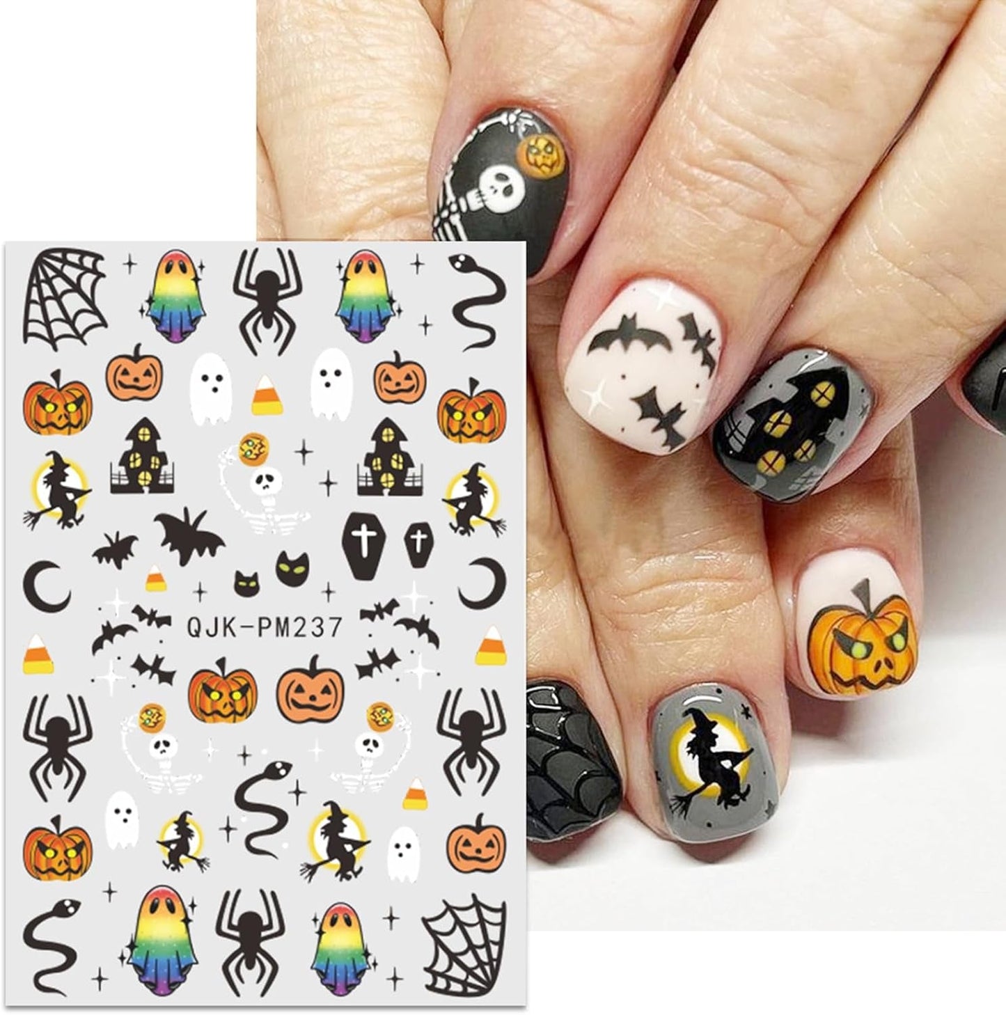 JMEOWIO Nagelsticker Halloween 9 Blatt Nail Art Naklejka Selbstklebend Nagelaufkleber Süßes Gespens Kürbis Dekoration Nageldesign Zubehör