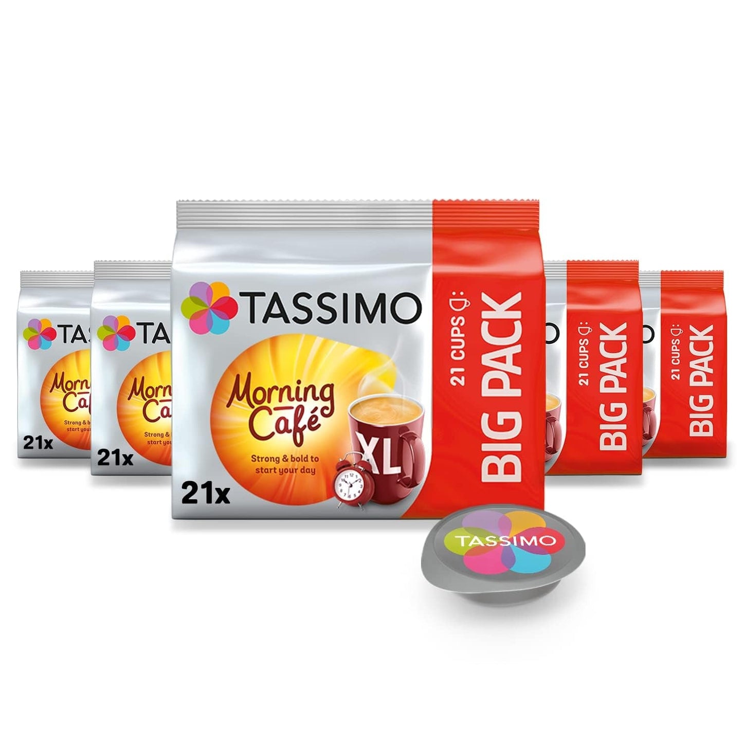 Tassimo Kapseln Moring Café XL Mocny i intensywny, duże opakowanie, 5 x 21 podkładek, 105 Kaffeekapseln