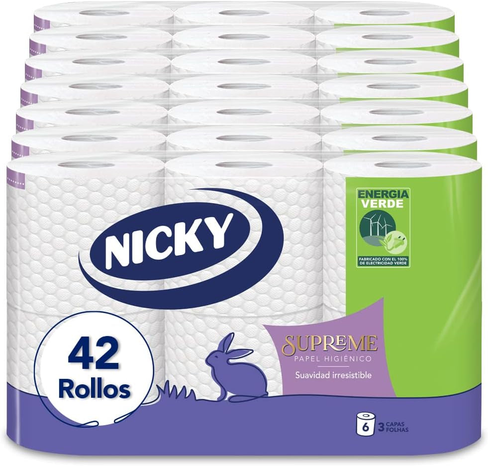 Papier toaletowy Supreme, 42 rolki, 3 warstwy, 160 usług na rolce, Nieodparta gładkość, Łatwe do otwarcia opakowanie, 100% papier z certyfikatem Fsc