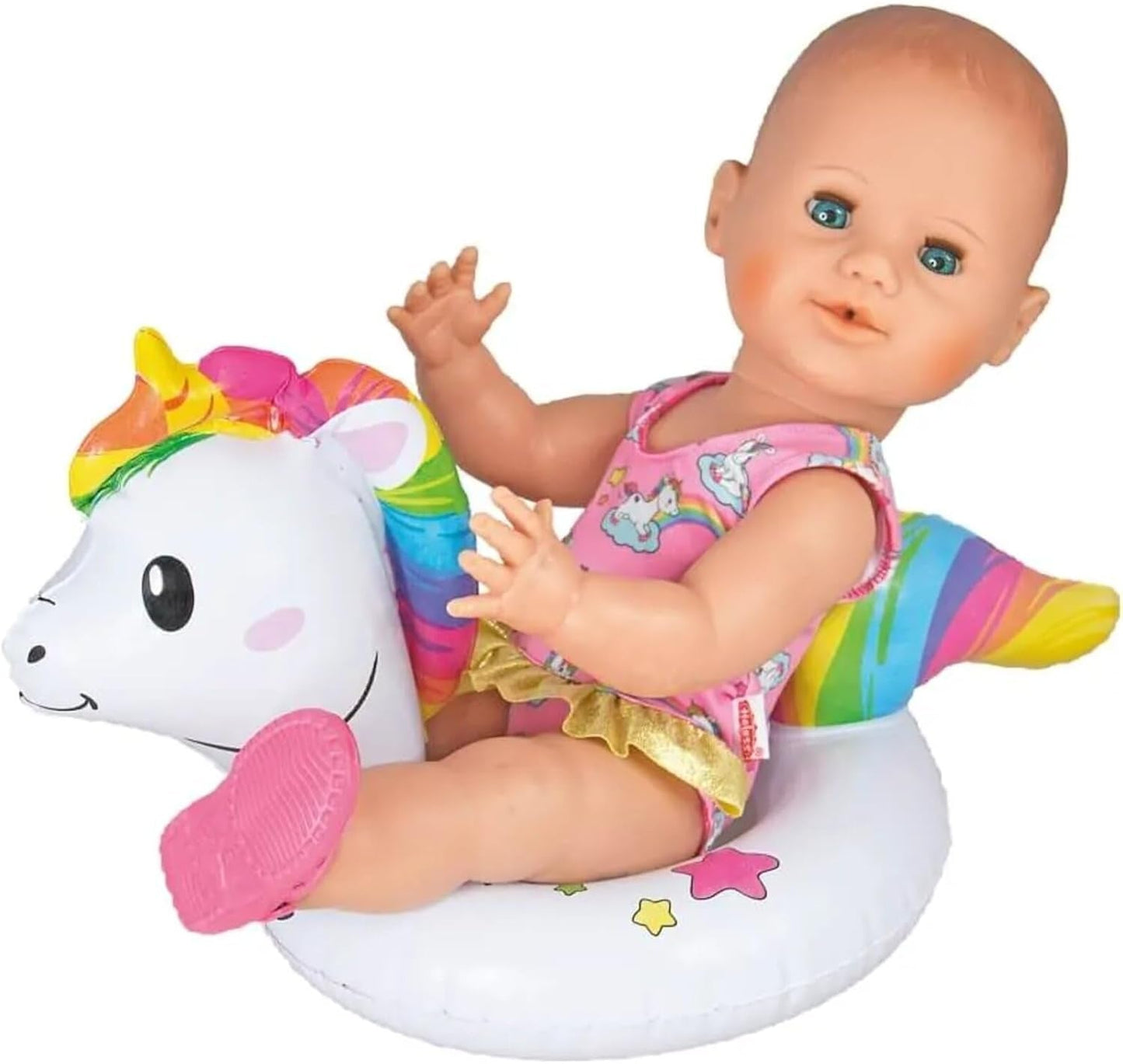 Heless 6601 - Koło do pływania Henri Unicorn dla lalek, rozmiar 28-35 cm, do zabawy w basenie, jeziorze i wannie