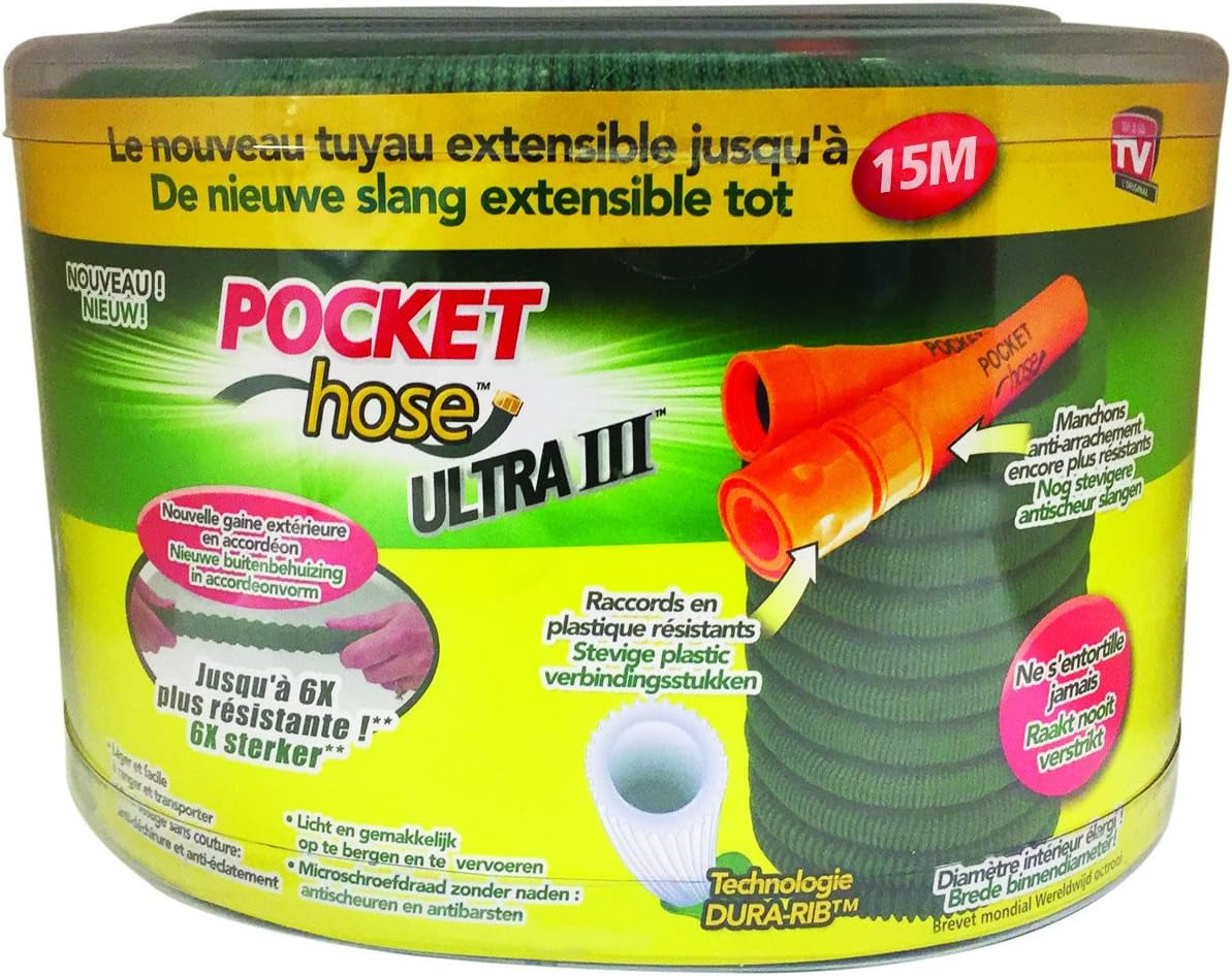 Wąż ogrodowy Pocket Hose Ultra 3 zwijany, 15 m, zielony, nylonowy wąż ogrodowy
