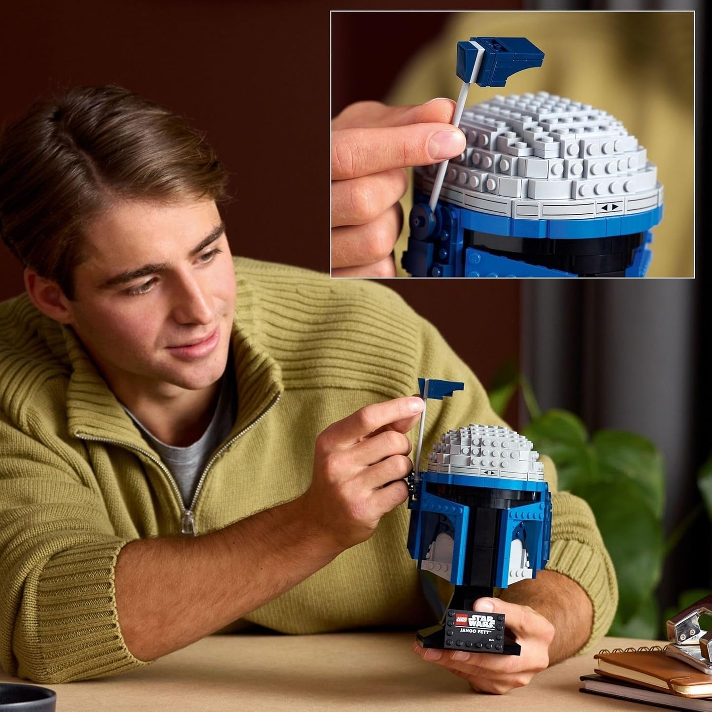 LEGO Star Wars 75408 Hełm Jango Fetta — zestaw do budowania Mandalorian dla dorosłych — model ze stojakiem, tabliczką znamionową i regulowaną anteną — prezent dla fanów Ataku klonów Zestawy do budowania Besuche w sklepie LEGO