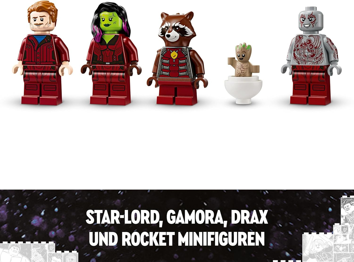 LEGO Marvel Strażnicy Galaktyki: Budowa statku kosmicznego w Mediolanie Model statku kosmicznego z 4 minifigurkami superbohaterów Ulotka Avengers na kosmiczne przygody Prezent dla chłopców i dziewcząt 76286 Zestawy do budowania Zobacz sklep LEGO