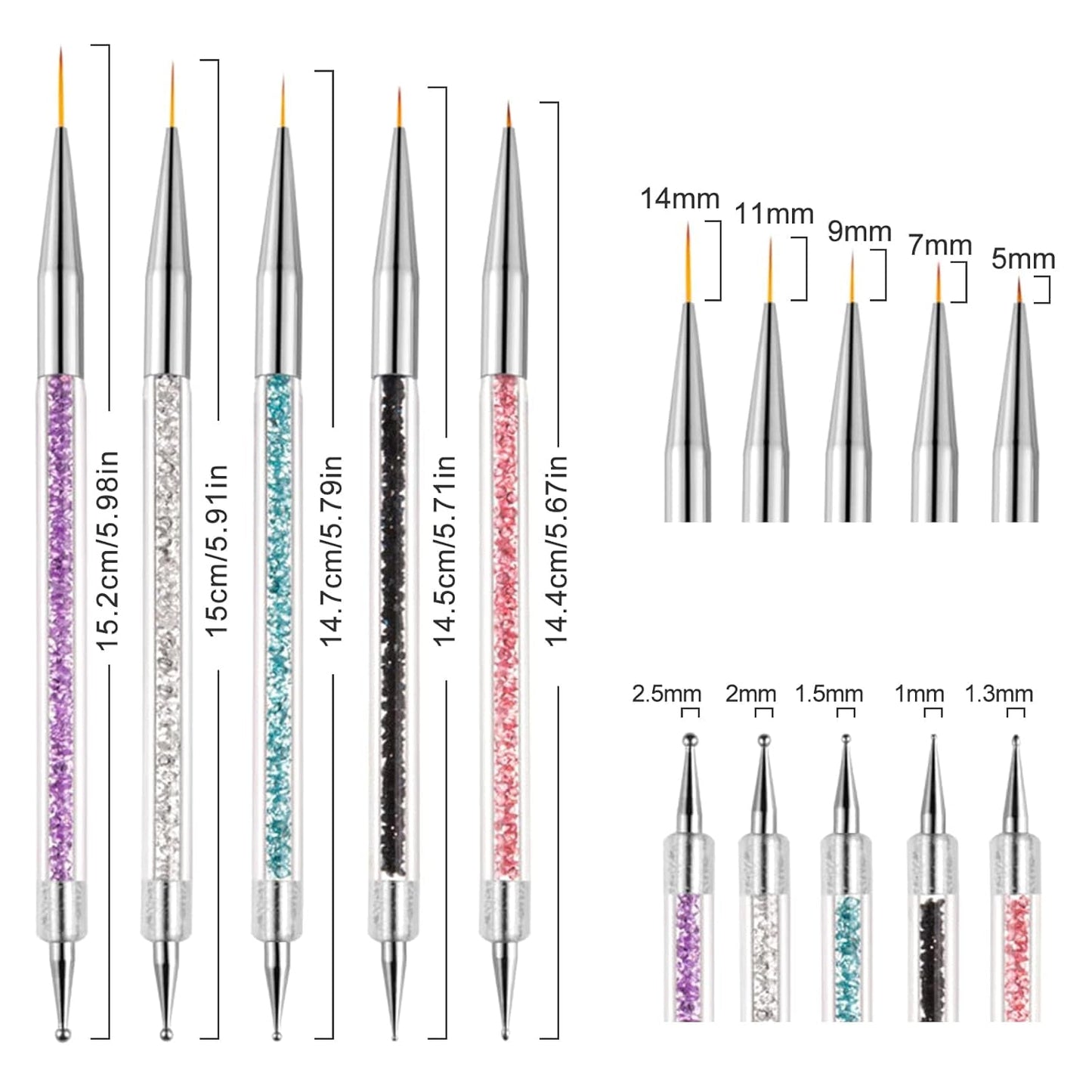 Sularpek Pinsel do zdobienia paznokci, 5 Stück Nageldesign Pinsel, Narzędzia do rozsiania paznokci, Nail Art Liner-Pinsel, Zum Herstellen Von Nagellack, Punktieren, Feinmalerei, DIY