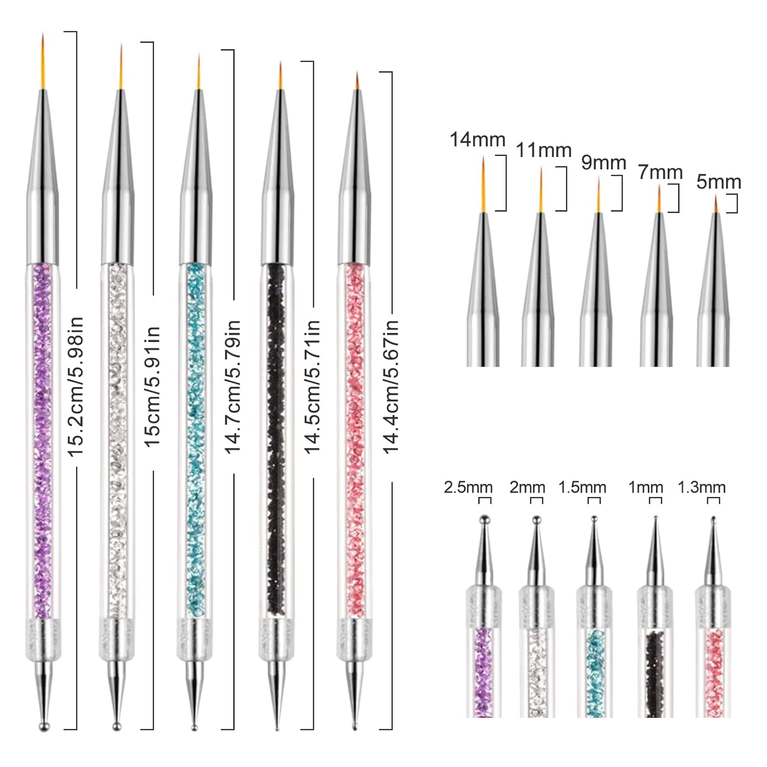 Sularpek Pinsel do zdobienia paznokci, 5 Stück Nageldesign Pinsel, Narzędzia do rozsiania paznokci, Nail Art Liner-Pinsel, Zum Herstellen Von Nagellack, Punktieren, Feinmalerei, DIY